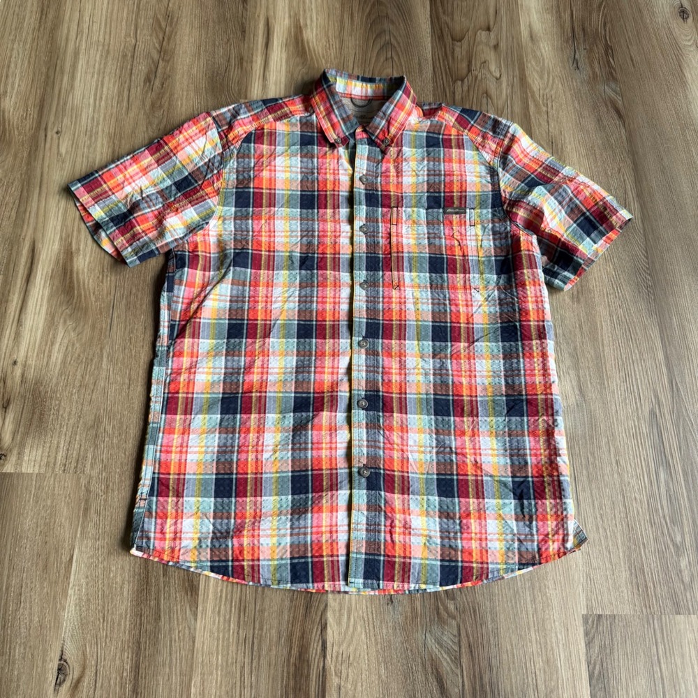 Eddie Bauer Mens Medium Classic Fit Plaid Short Sleeve Button Down Shirt Hiking